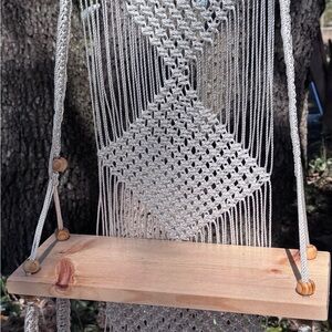 Boho Macramé Hanging Shelf with Wooden Base